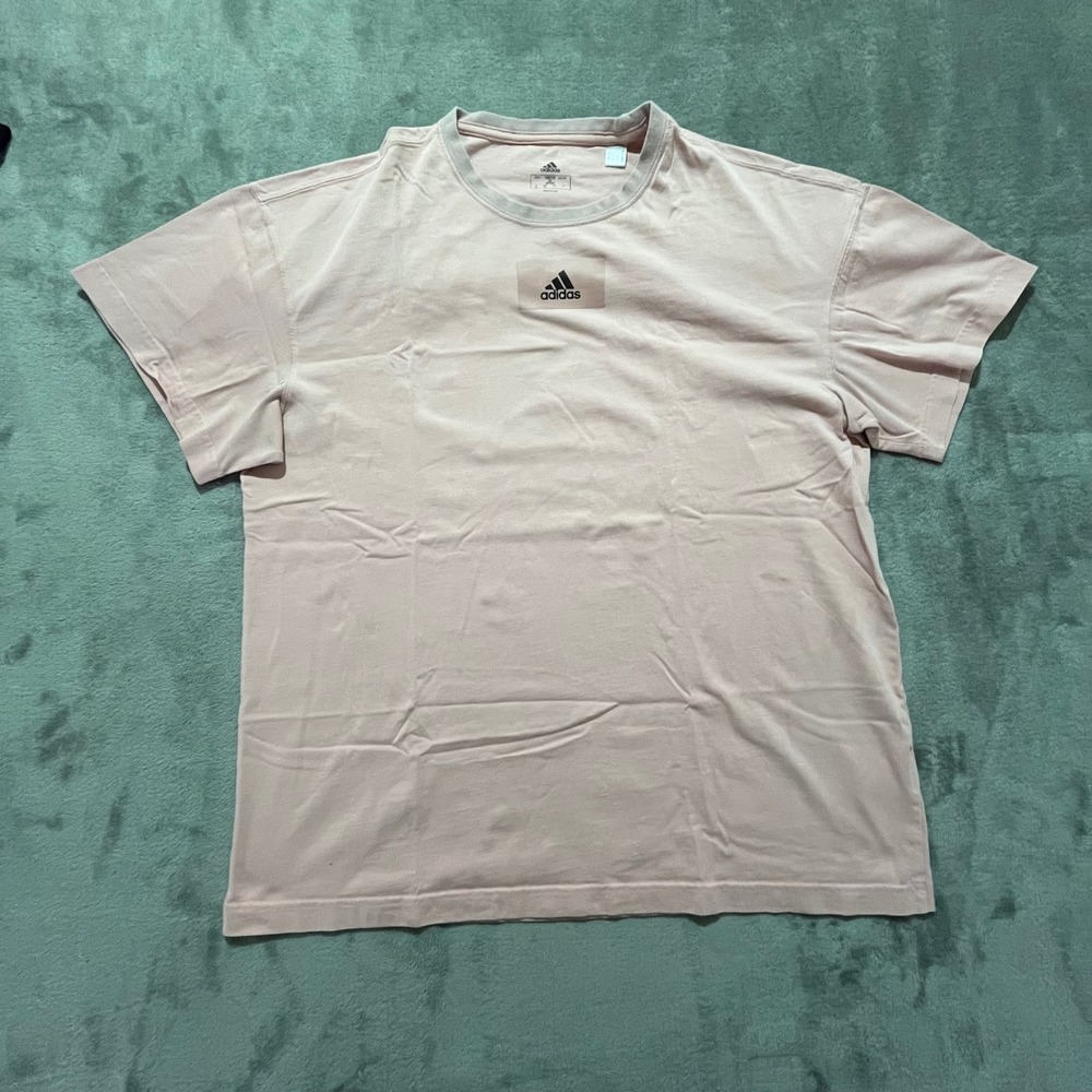 Adidas T-Shirt Women XL Pink Short Sleeve Box Logo Crew Neck HE4355